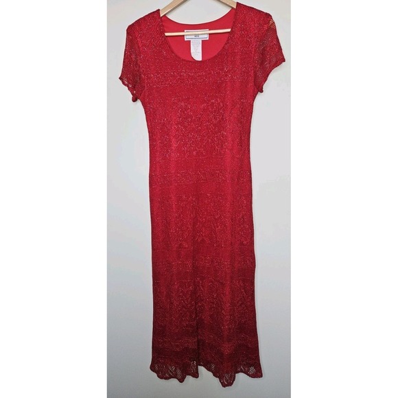 Vintage Jessica Howard Dress 10P Red Mesh Maxi Crochet Slinky Y2K Whimsigoth - Picture 11 of 11